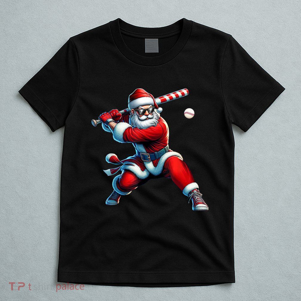 Santa Claus Playing Baseball Player Christmas T-Shirt