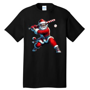 Santa Claus Playing Baseball Player Christmas Tall T-Shirt