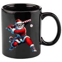 Santa Claus Playing Baseball Player Christmas 11oz C Handle Ceramic Mug