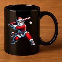 Santa Claus Playing Baseball Player Christmas 11oz C Handle Ceramic Mug