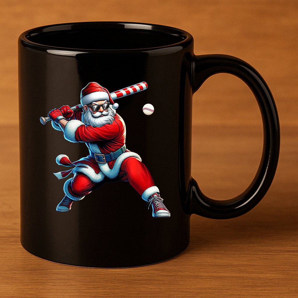 Santa Claus Playing Baseball Player Christmas 11oz C Handle Ceramic Mug