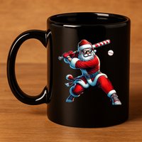 Santa Claus Playing Baseball Player Christmas 11oz C Handle Ceramic Mug
