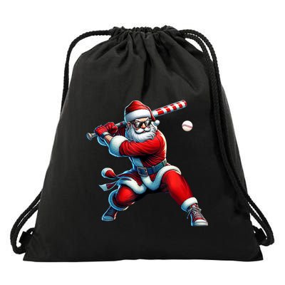 Santa Claus Playing Baseball Player Christmas Drawstring Bag