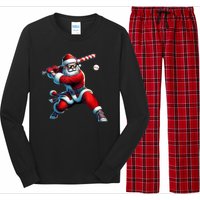 Santa Claus Playing Baseball Player Christmas Long Sleeve Pajama Set