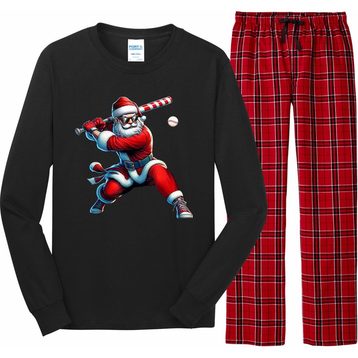 Santa Claus Playing Baseball Player Christmas Long Sleeve Pajama Set