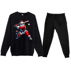 Santa Claus Playing Baseball Player Christmas Premium Crewneck Sweatsuit Set