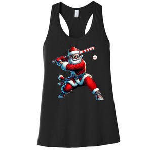 Santa Claus Playing Baseball Player Christmas Women's Racerback Tank