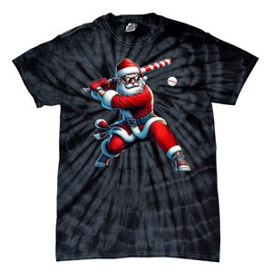 Santa Claus Playing Baseball Player Christmas Tie-Dye T-Shirt