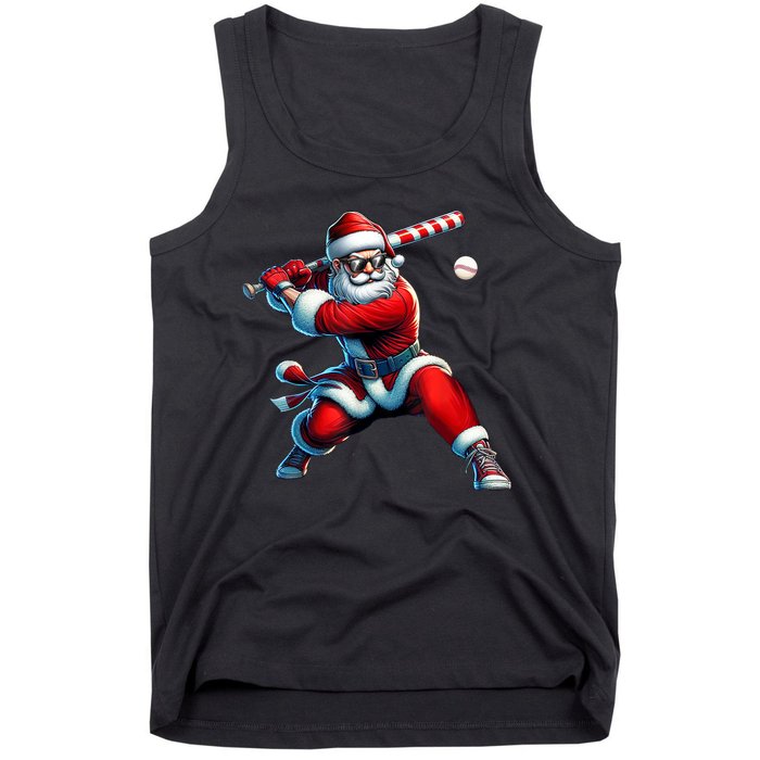 Santa Claus Playing Baseball Player Christmas Tank Top