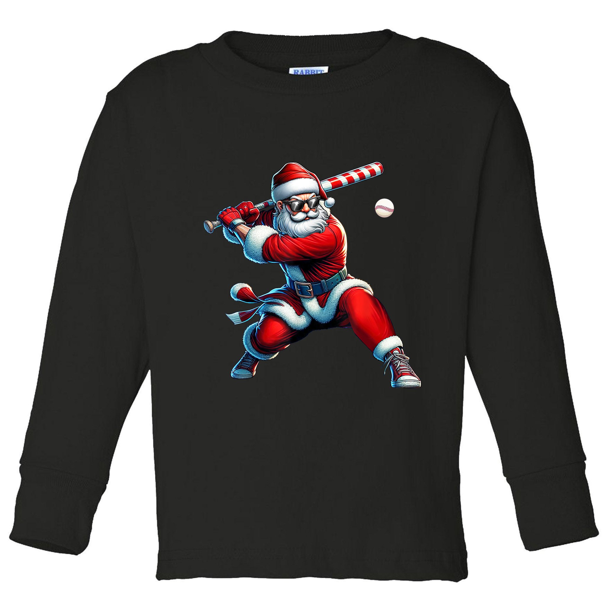Santa Claus Playing Baseball Player Christmas Toddler Long Sleeve Shirt