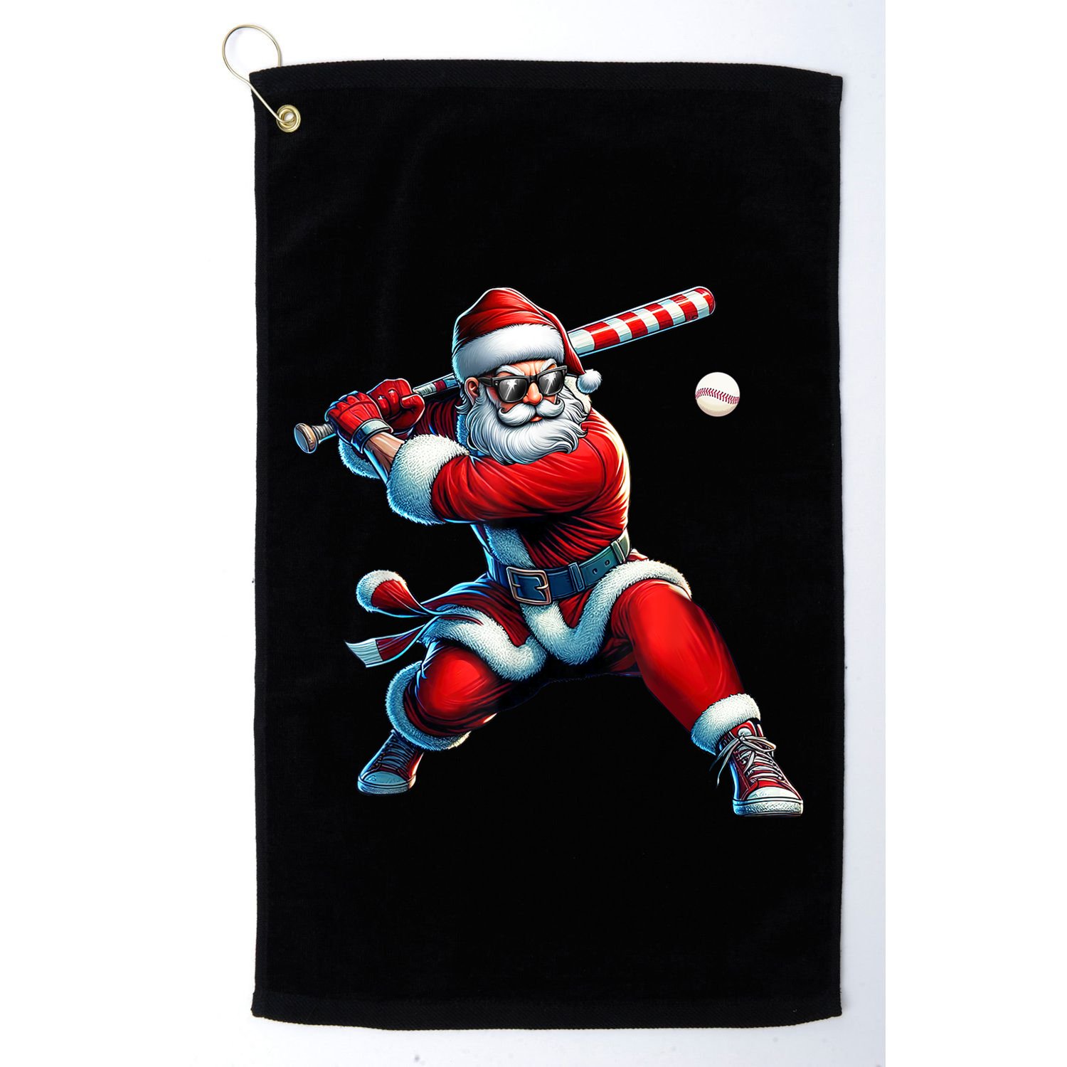 Santa Claus Playing Baseball Player Christmas Golf Towel