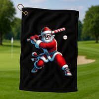 Santa Claus Playing Baseball Player Christmas Golf Towel