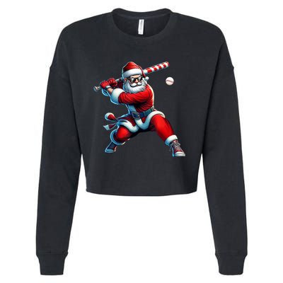 Santa Claus Playing Baseball Player Christmas Cropped Pullover Crew