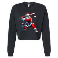 Santa Claus Playing Baseball Player Christmas Cropped Pullover Crew