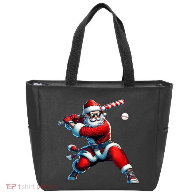 Santa Claus Playing Baseball Player Christmas Zip Tote Bag