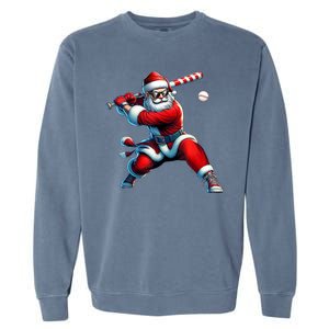 Santa Claus Playing Baseball Player Christmas Garment-Dyed Sweatshirt