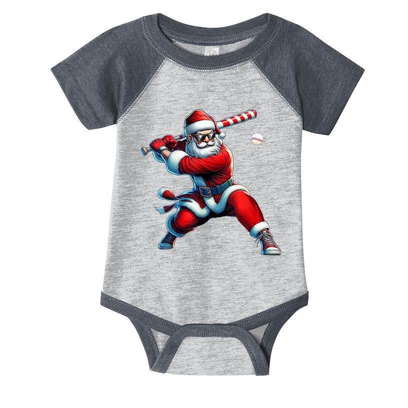 Santa Claus Playing Baseball Player Christmas Infant Baby Jersey Bodysuit