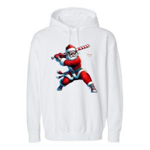 Santa Claus Playing Baseball Player Christmas Garment-Dyed Fleece Hoodie