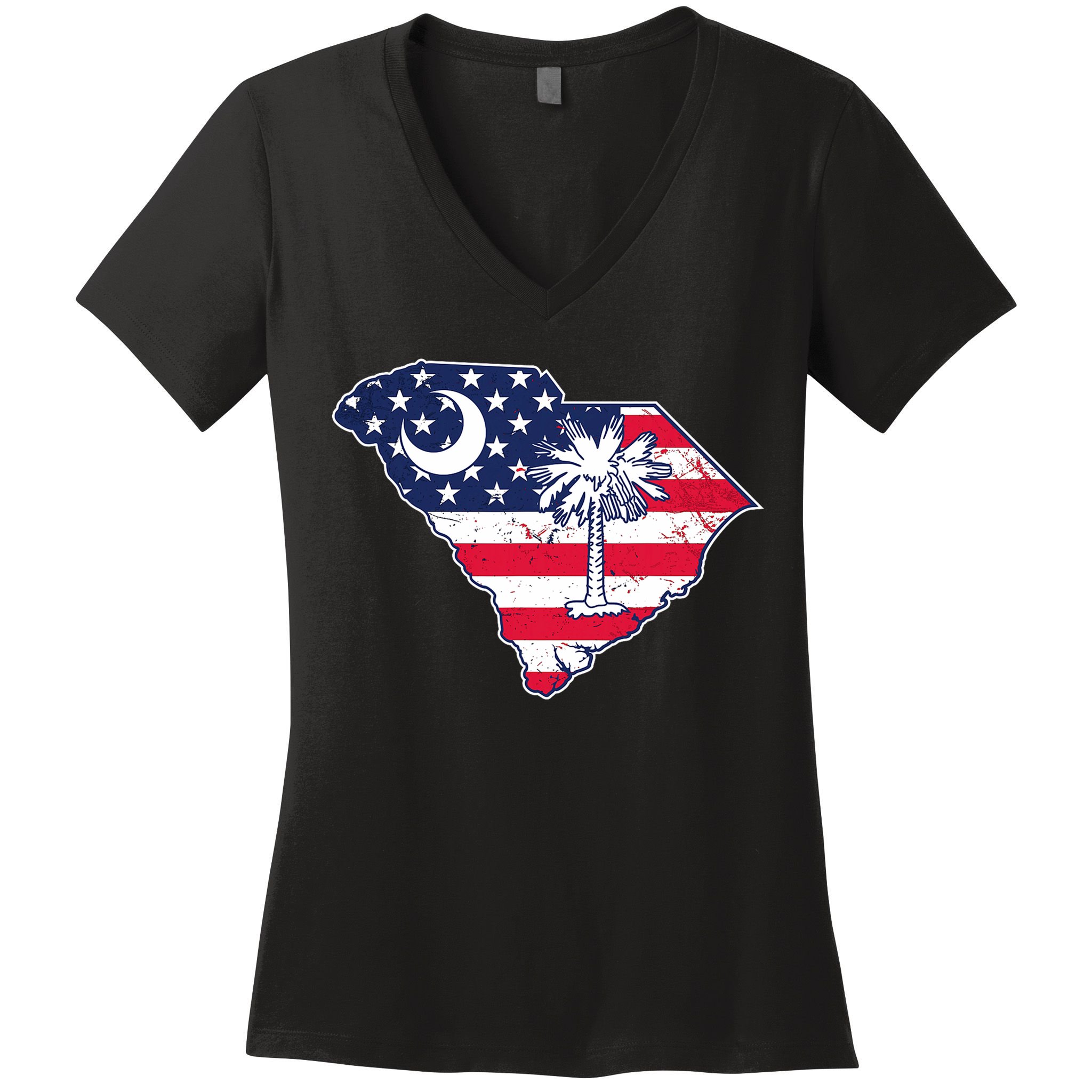 South Carolina Palmetto American Flag Patriotic Vintage Women's V-Neck T-Shirt