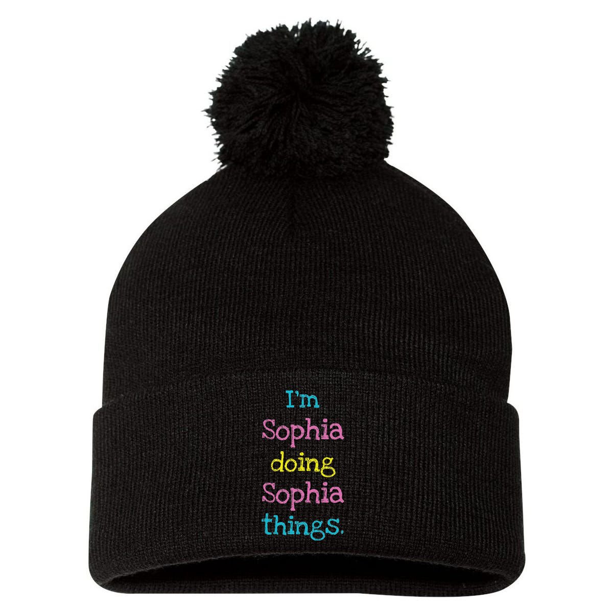 Sophia Cute Personalized Text S Top For Pom Pom 12in Knit Beanie