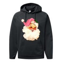 Santa Claus Pink Christmas Face Old Xmas Vintage Pink Santa Performance Fleece Hoodie