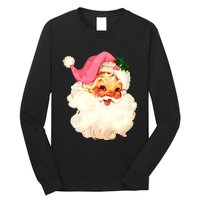 Santa Claus Pink Christmas Face Old Xmas Vintage Pink Santa Long Sleeve Shirt