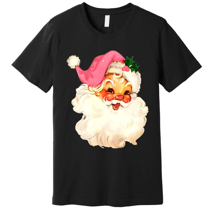 Santa Claus Pink Christmas Face Old Xmas Vintage Pink Santa Premium T-Shirt