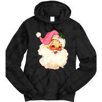 Santa Claus Pink Christmas Face Old Xmas Vintage Pink Santa Tie Dye Hoodie