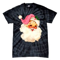 Santa Claus Pink Christmas Face Old Xmas Vintage Pink Santa Tie-Dye T-Shirt