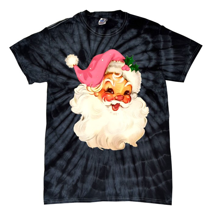 Santa Claus Pink Christmas Face Old Xmas Vintage Pink Santa Tie-Dye T-Shirt