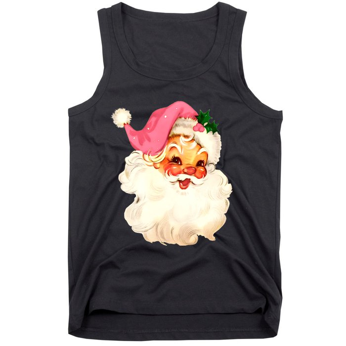 Santa Claus Pink Christmas Face Old Xmas Vintage Pink Santa Tank Top