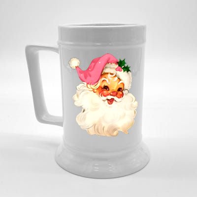 Santa Claus Pink Christmas Face Old Xmas Vintage Pink Santa Beer Stein