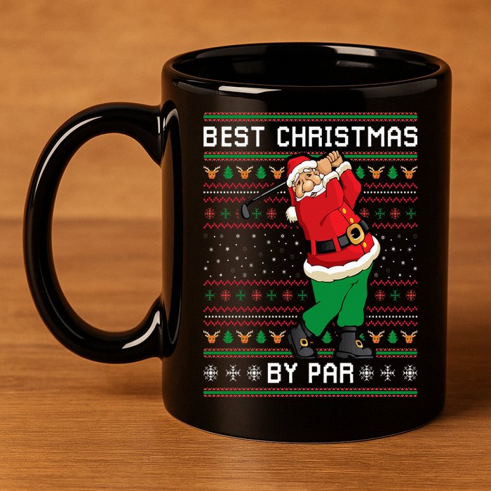 Santa Claus Playing Golf Funny Ugly Christmas Gofl Novelty 11oz C Handle Ceramic Mug