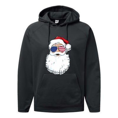 Santa Claus Patriotic USA Sunglasses Christmas In July Santa Performance Fleece Hoodie