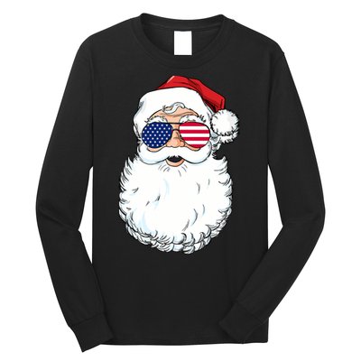 Santa Claus Patriotic USA Sunglasses Christmas In July Santa Long Sleeve Shirt