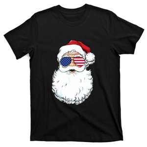 Santa Claus Patriotic USA Sunglasses Christmas In July Santa T-Shirt