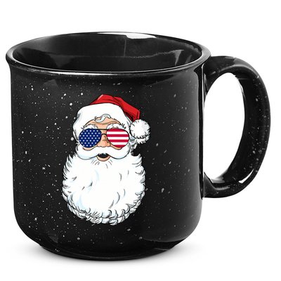 Santa Claus Patriotic USA Sunglasses Christmas In July Santa 15oz Campfire Ceramic Mug