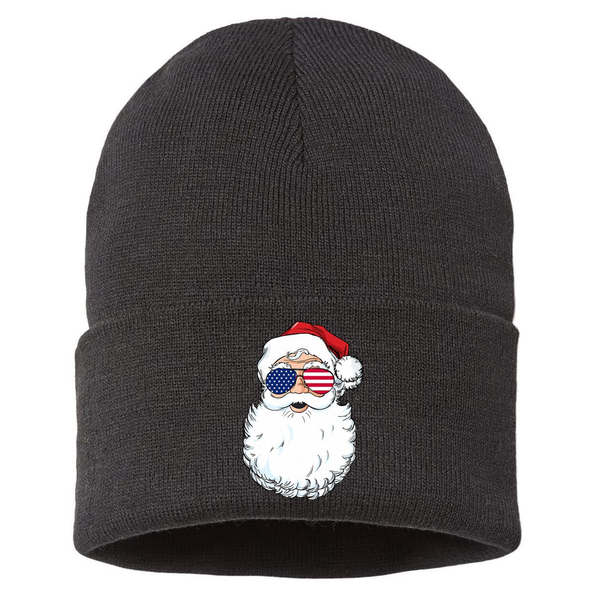 Santa Claus Patriotic USA Sunglasses Christmas In July Santa Sustainable Knit Beanie