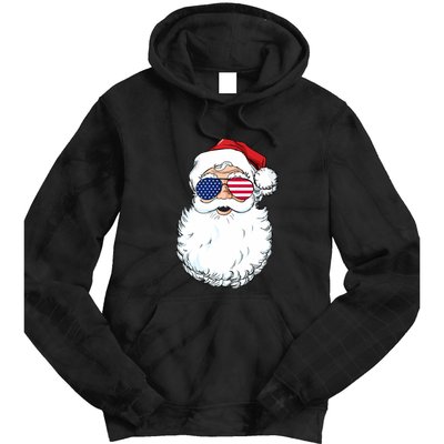 Santa Claus Patriotic USA Sunglasses Christmas In July Santa Tie Dye Hoodie