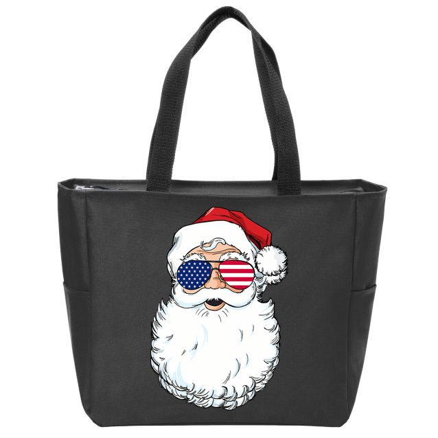 Santa Claus Patriotic USA Sunglasses Christmas In July Santa Zip Tote Bag