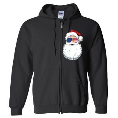 Santa Claus Patriotic USA Sunglasses Christmas In July Santa Full Zip Hoodie