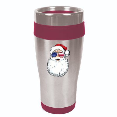 Santa Claus Patriotic USA Sunglasses Christmas In July Santa 16oz Travel Tumbler