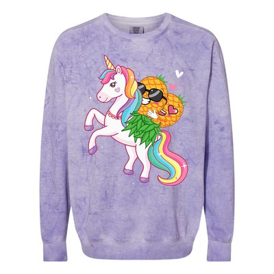 Swingers Couple Pineapple Swinging On A Unicorn Swinger Colorblast Crewneck Sweatshirt