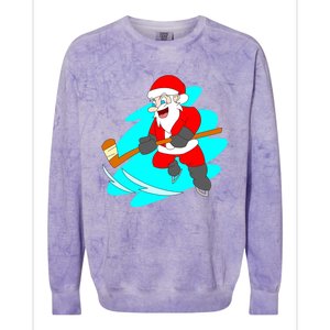 Santa Claus Playing Ice Hockey Player Christmas Celebration Gift Colorblast Crewneck Sweatshirt