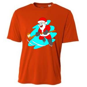 Santa Claus Playing Ice Hockey Player Christmas Celebration Gift Cooling Performance Crew T-Shirt