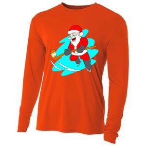 Santa Claus Playing Ice Hockey Player Christmas Celebration Gift Cooling Performance Long Sleeve Crew