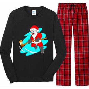 Santa Claus Playing Ice Hockey Player Christmas Celebration Gift Long Sleeve Pajama Set