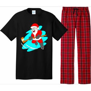 Santa Claus Playing Ice Hockey Player Christmas Celebration Gift Pajama Set