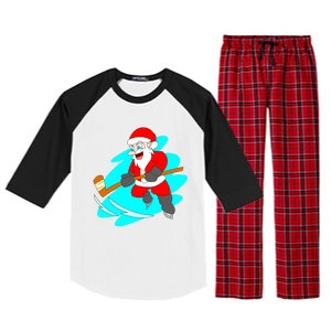 Santa Claus Playing Ice Hockey Player Christmas Celebration Gift Raglan Sleeve Pajama Set