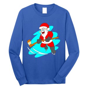 Santa Claus Playing Ice Hockey Player Christmas Celebration Gift Long Sleeve Shirt